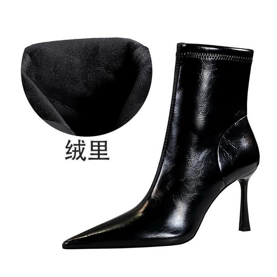 European and American Fashion Banquet Women's Short Tube Thin Heel Super High Heel Pointed Winter Side Zipper Short