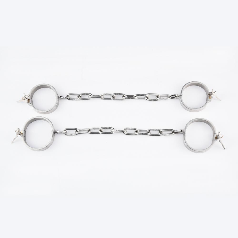 Stainless Steel Oval Handcuffs Wrist Ankle Cuffs Bondage Lock Slave Wear BDSM Restraint Harness Sex Toys Detachable Chain