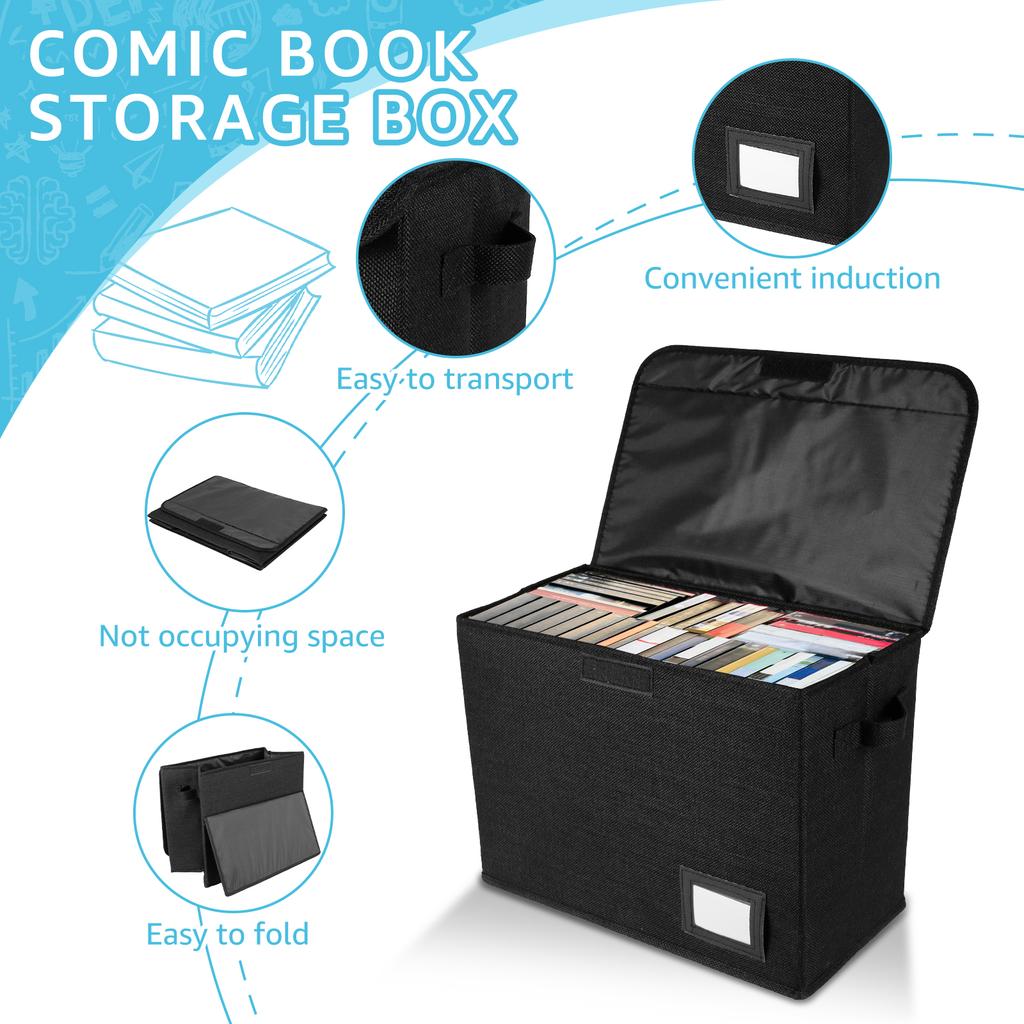 New Foldable Clothing Storage Box Washable Comic Book Storage Bin with Handle Enclosed Lid Multipurpose Organizer for HomeOffice