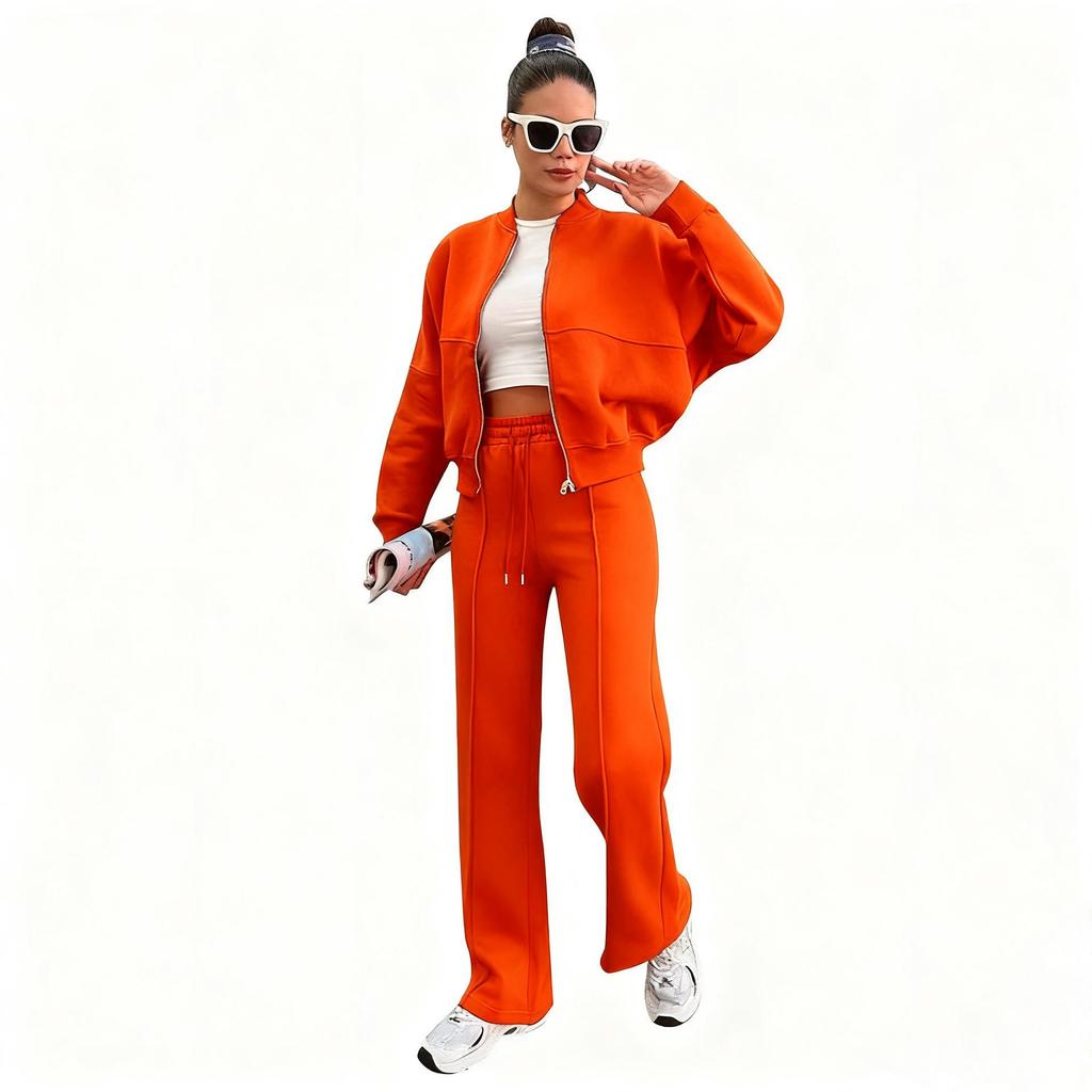 Women's Spring & Autumn Sweater Set: Trendy Zipper Cardigan & Trousers for Casual Fashion.