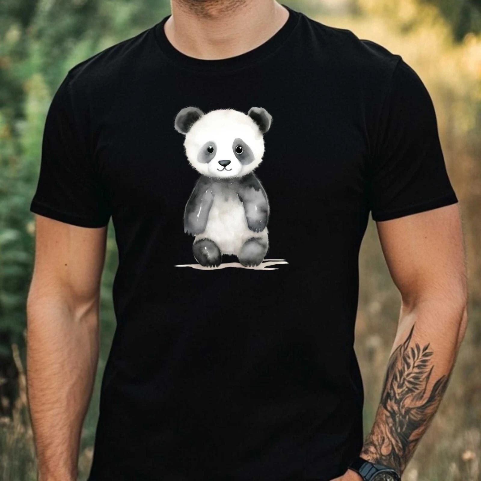 T-Shirt Men Watercolor Panda Motif Cotton Size XS to 5XL XXXL
