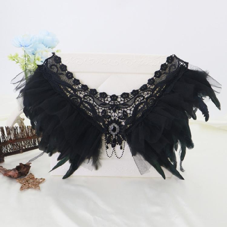 Viktorianisches Punk-Feder-Schal-Wickeltuch Spitze Blume Strasssteine Schulterbedeckung Für Damen Mädchen Halloween-Party Verkleidung