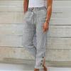 Women Harem Pants Adjustable Elastic Waistline Striped Print Boho Pants with Pockets Lightweight Breathable Casual Trousers