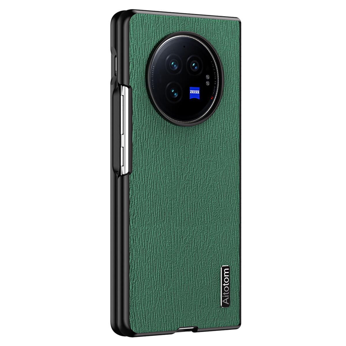 

For vivo X Fold3 Pro Case Wood Grain PU Leather+PC+TPU Shockproof Folding Phone Cover Green