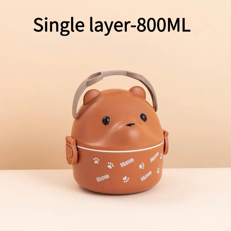 

2 Layer Lunch Box Portable Insulated Lunch Container Stackable Bento Cartoon Eyeglass Bear Shape Food Storage Container For Kids