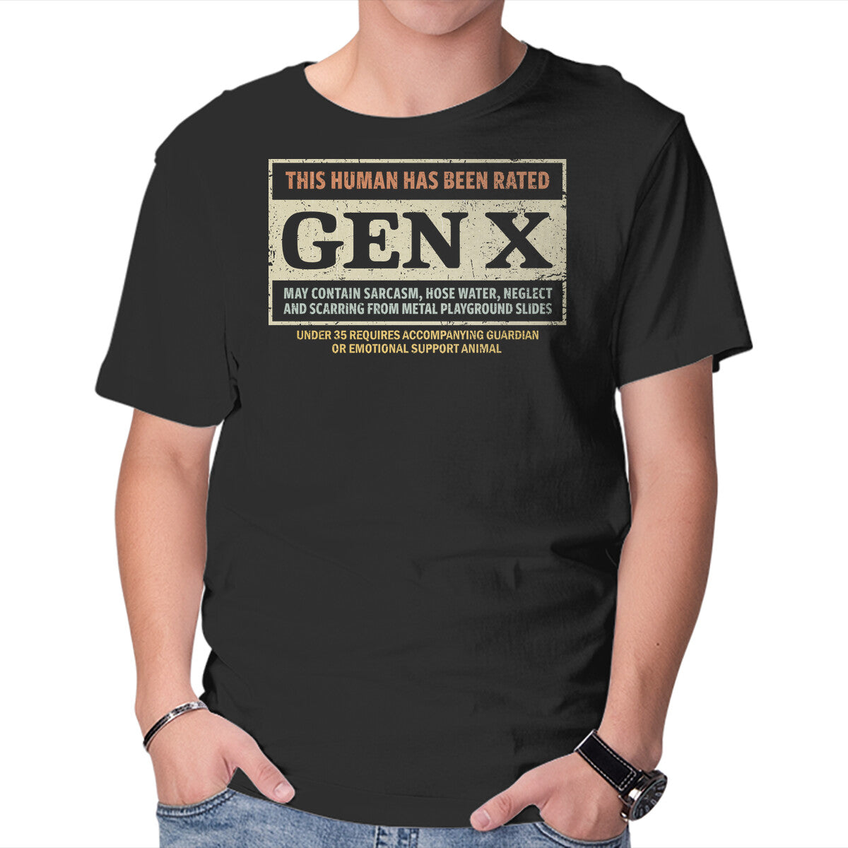 Unisex Crew Neck T-Shirt Rated Gen X Graphic Short Sleeve Casual Tee M