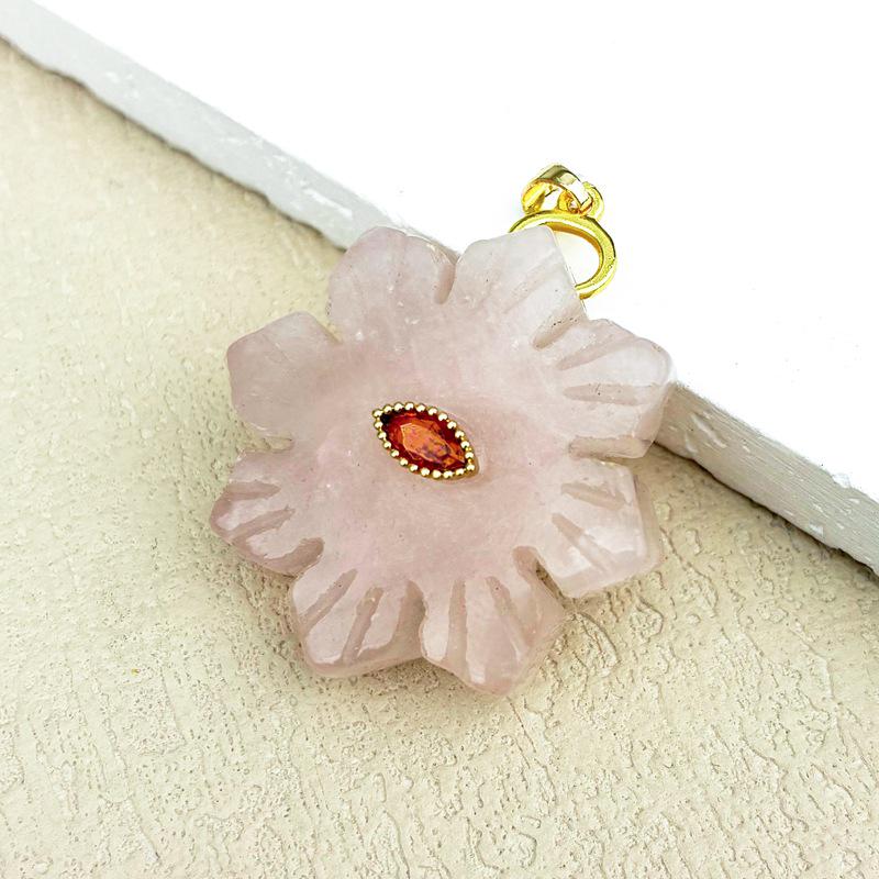 Natural Rose Quartz Crystal & Snowflake Pendant Necklace with Lapis Lazuli