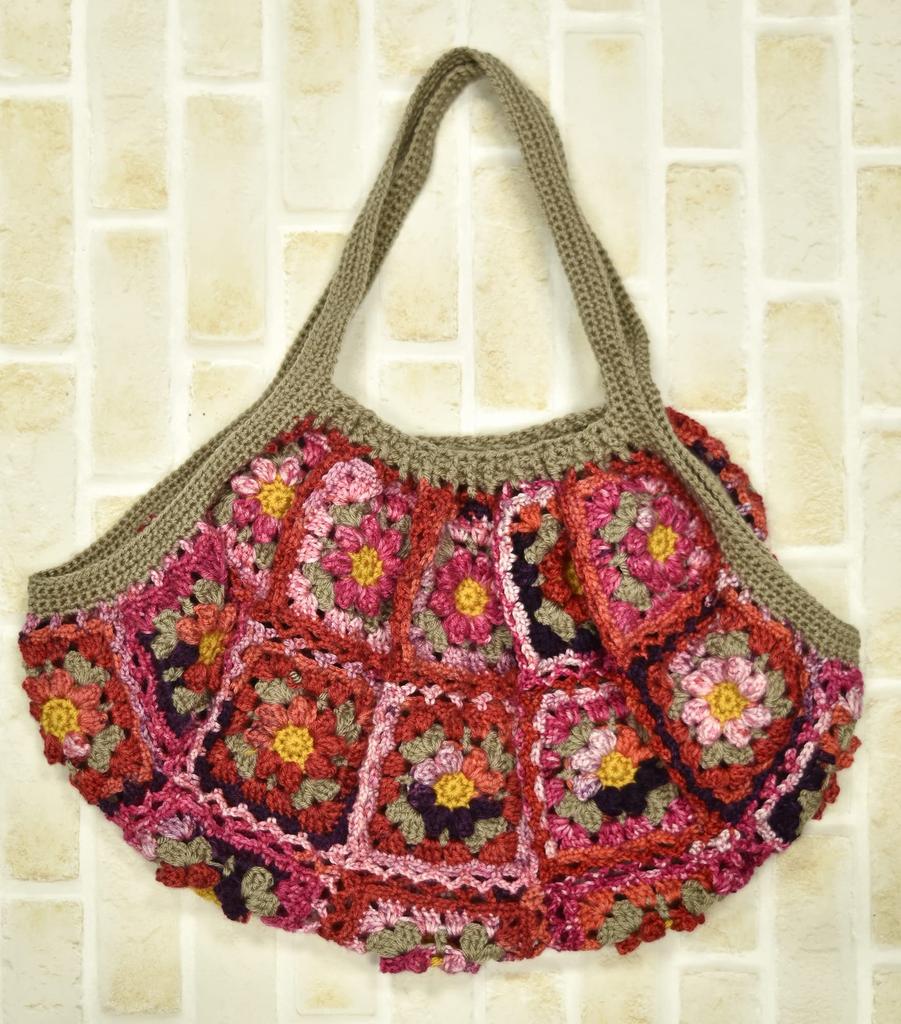 NASKA Hand Knitting Kit Motif Connecting Bag WK-7 Col.B Red