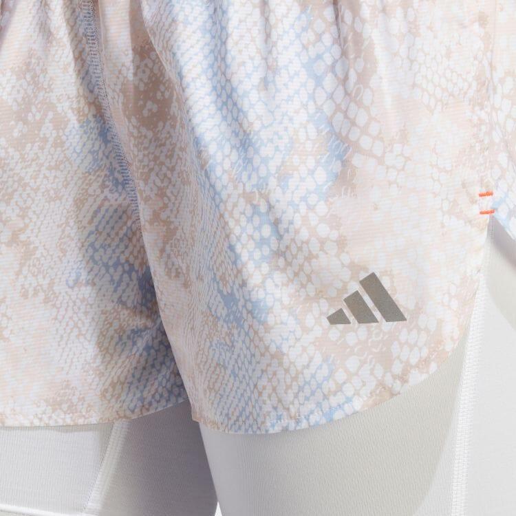 Adidas Logo Print Layered Fitness Shorts Women Bottoms White HS8614