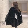 Autumn Winter Gothic Harajuku Couple Hoodies Cute Rabbit Ears Black Hooded Outwear Women Sweet Korean Loose Warm Plush Coats