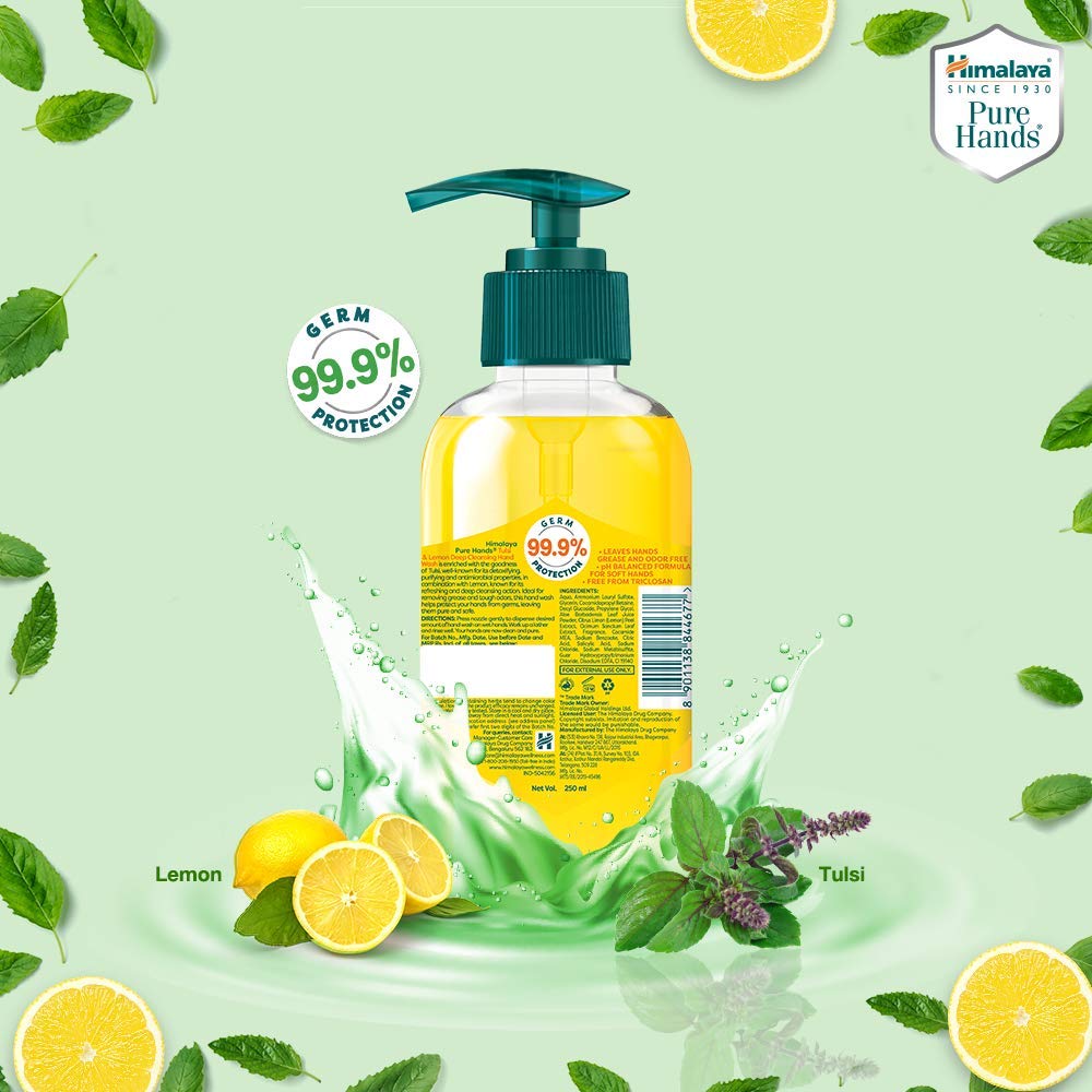 Himalaya Pure Hands Deep Cleansing Hand Wash With Tulsi And Lemon Pump 250ml Removes Grease And Odors Gentle On Skin