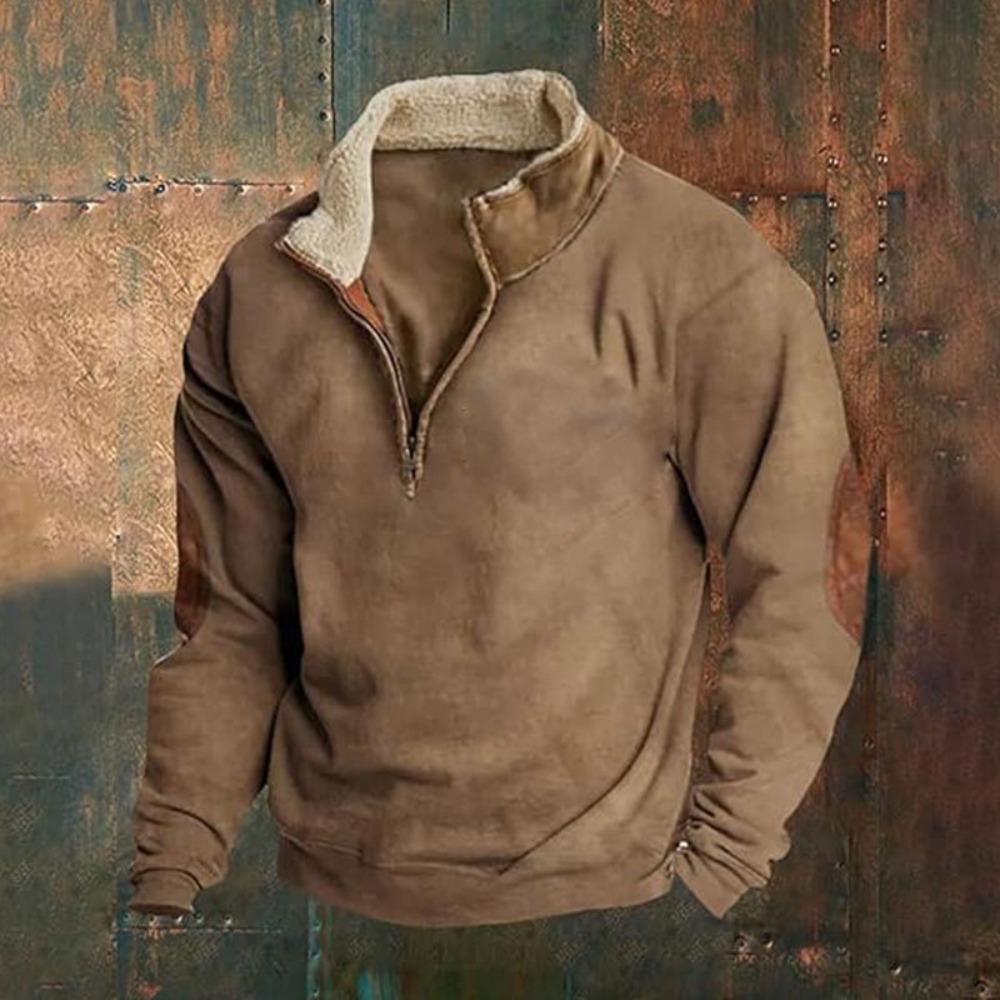 Neuankömmling Herren-Hoodie: Vintage Patchwork Besticktes Langarm-Hoodie mit halbem Reißverschluss