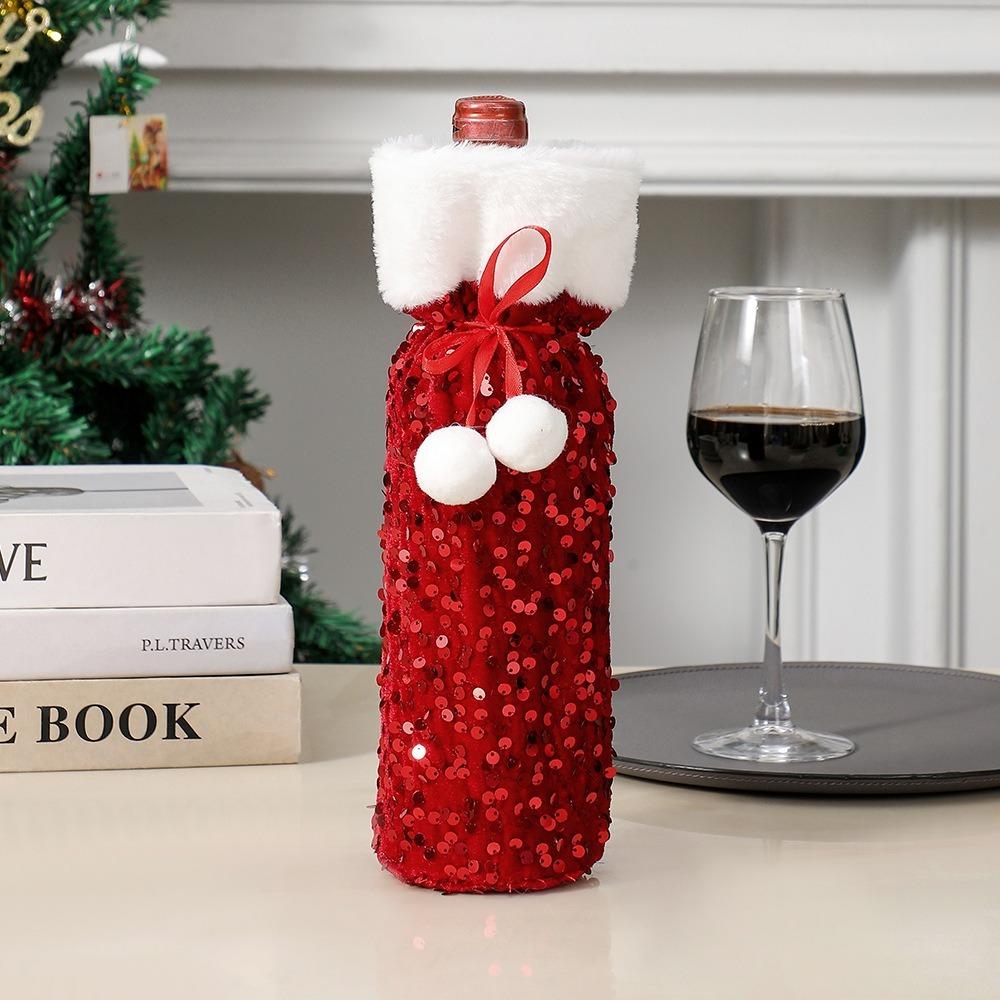 Cute Christmas Wine Bottle Bags Plush Ball Santa Claus Wine Bags Xmas Wine Bottle Cover New Year