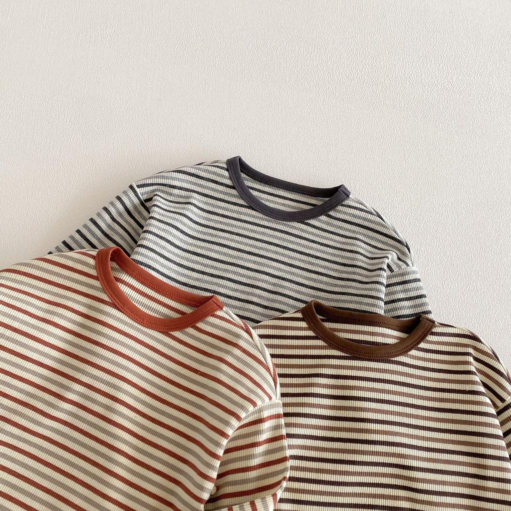 Korean Style Striped T-shirt for Girls - Trendy Spring Layered Color Block Design
