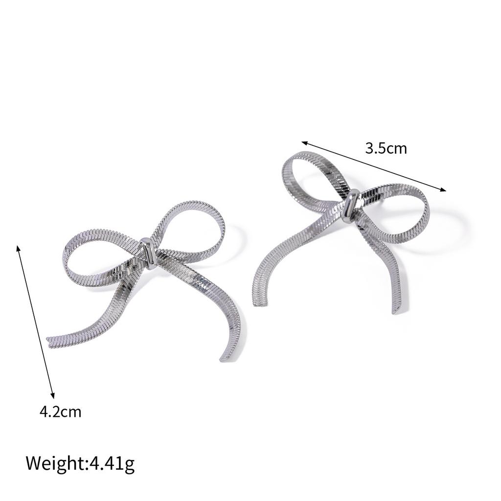  Trendy Stainless Steel Snake Chain Bow Earring Necklace for Women Stainless Steel High-Grade Delicate Jewelry Gift