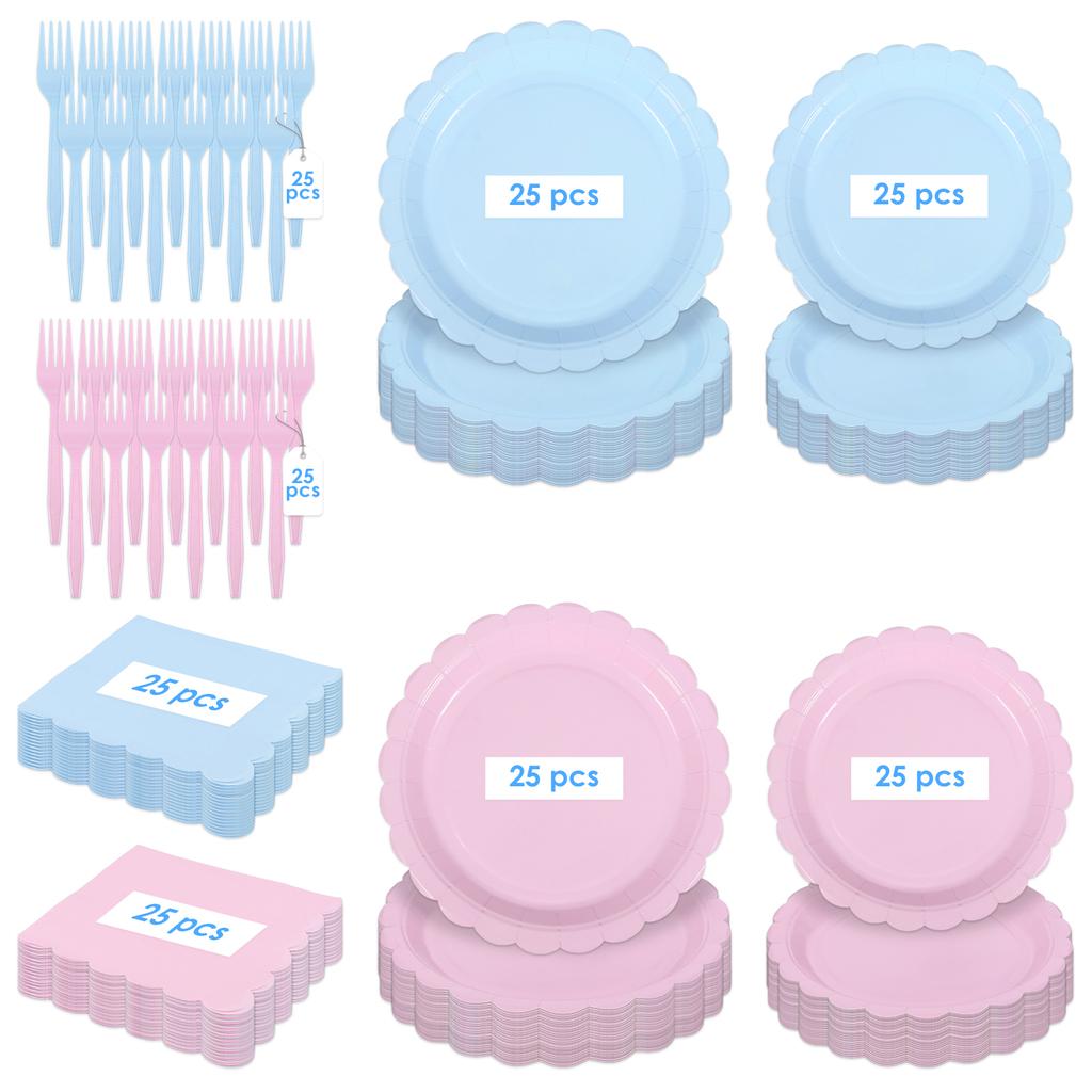 200Pcs Scalloped Edge Tableware Set Party Supplies Thickened Paper Dinnerware with Napkin Plate and Fork for Weddings Tea Party