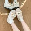2025 winter new fashion one-pedal velvet versatile bow fluffy shoes popular soft sole comfortable Doudou shoes women