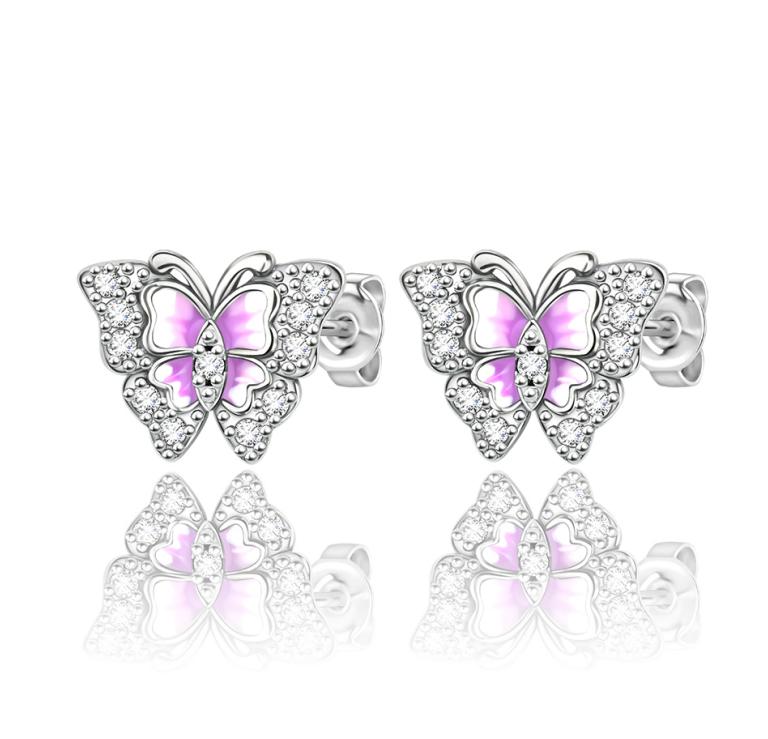 925 Silver Cute Shiny Stud Earring Bow Flower Unicorn Heart Shell Feather Fit Fashion Fine Jewelry Gift for Women