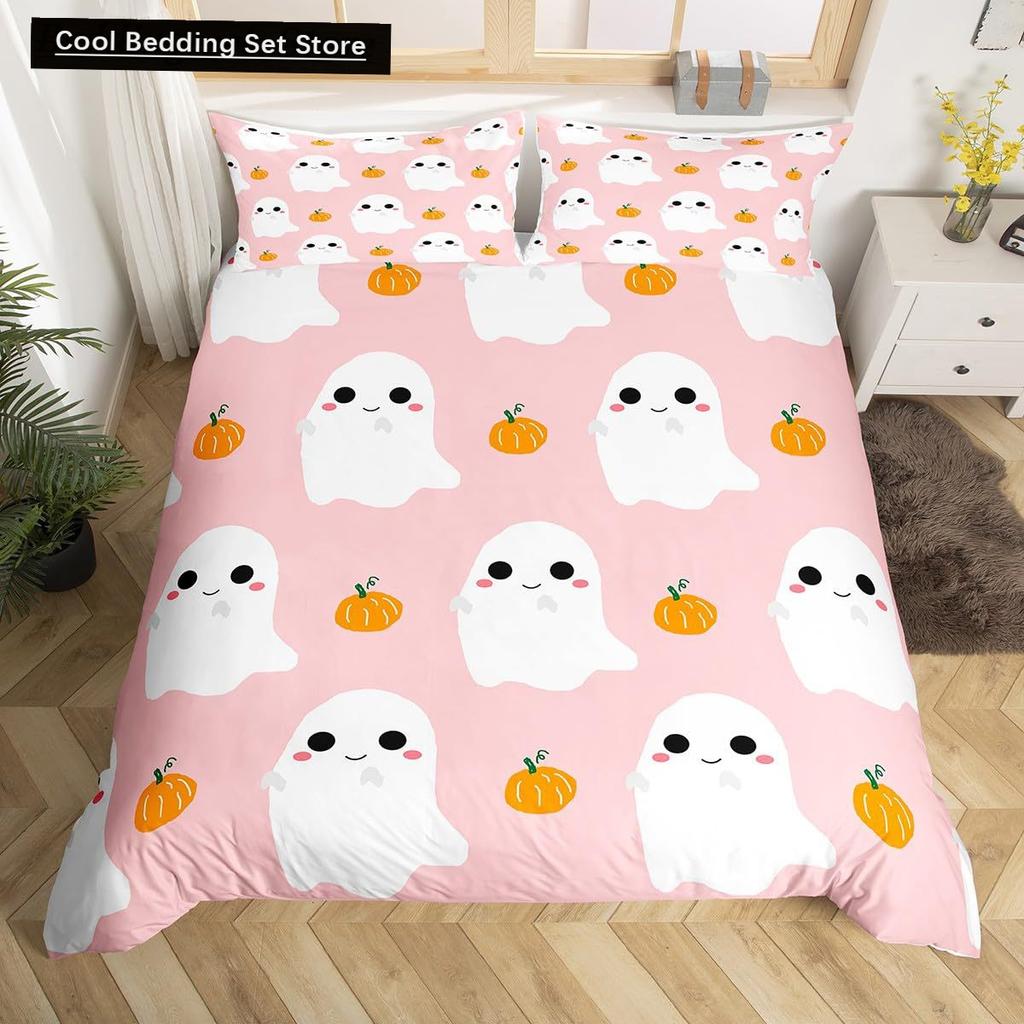 Cute Halloween Bedding Pillowcase, Ghost Pumpkin Duvet Cover Set Dorm Bedding, Halloween Decor, Nursery Toddler Bedding Set
