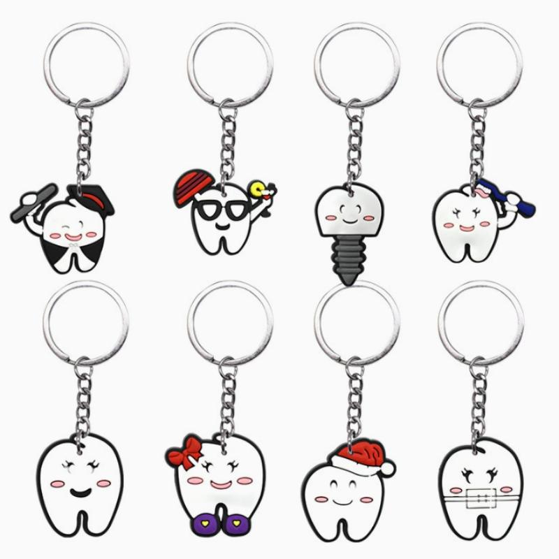 10Pcs Cartoon Dental Tooth Shape Model Simulation Keychain Keyring Dental Clinic Gift Kids Pendant