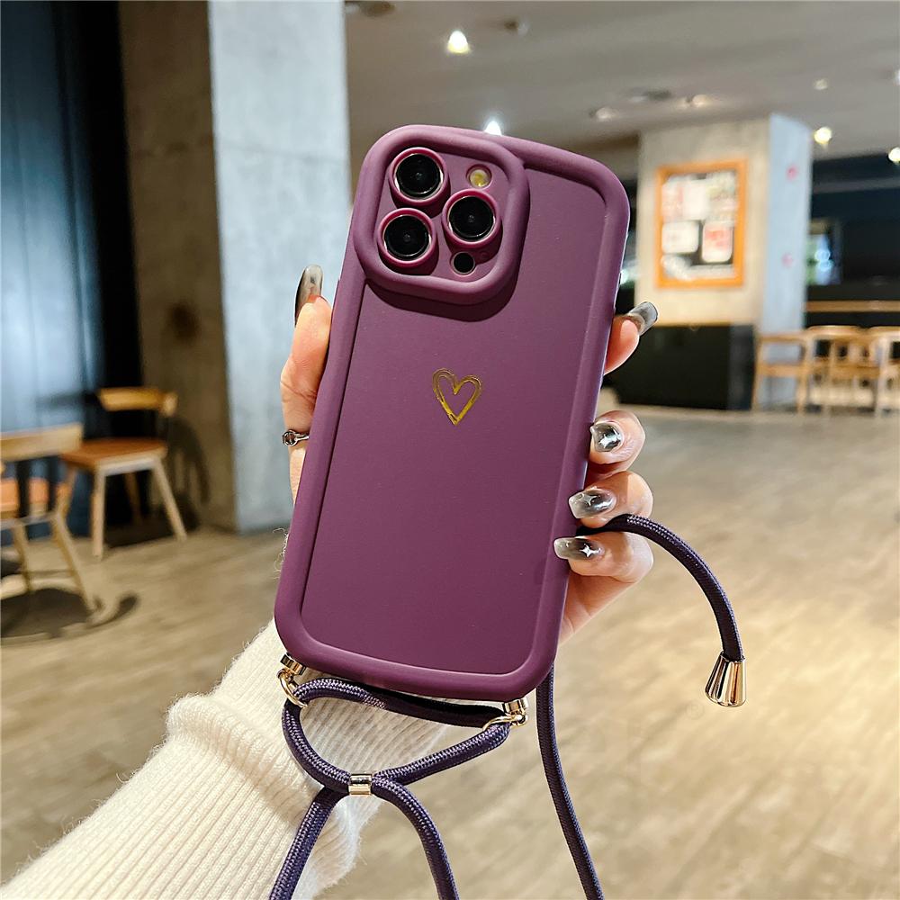 

Crossbody Lanyard Heart Silicone Soft Case For iPhone 17 16 15 Pro Max 14 13 12 11 XR XS Plus Camera Protection Shockproof Cover For iPhone 17&Case & Strap
