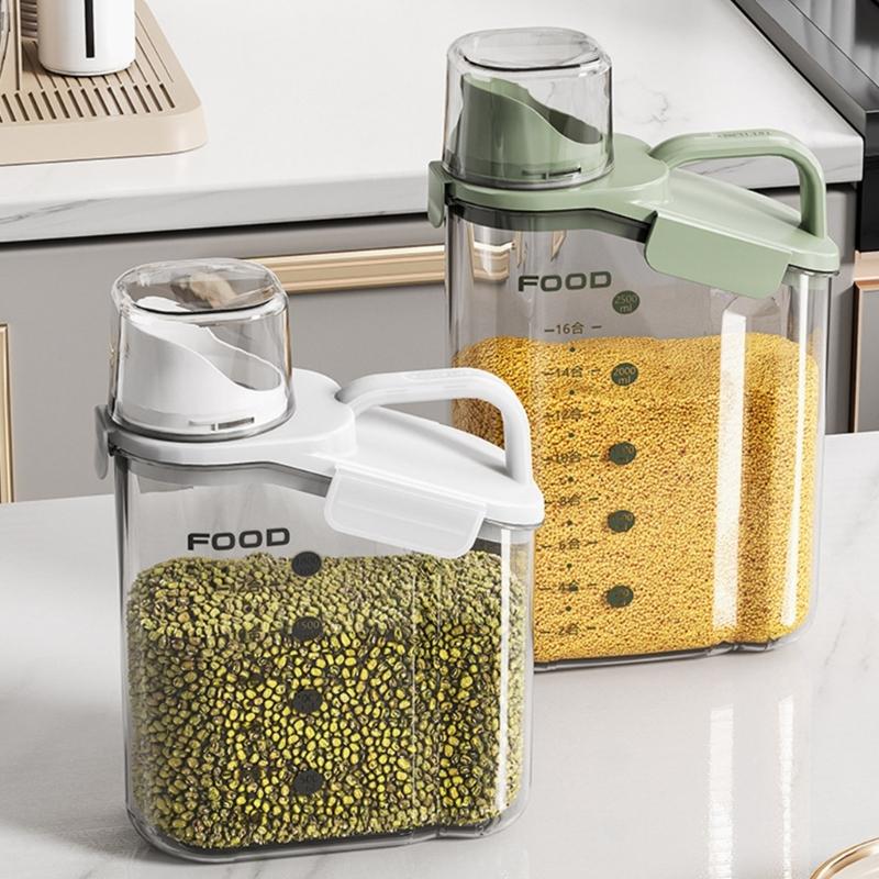 Plastic Kitchen Canister with Airtight Lid Large Food Storage Container Clear Jar Cap with Scales for Flour Coffee Beans