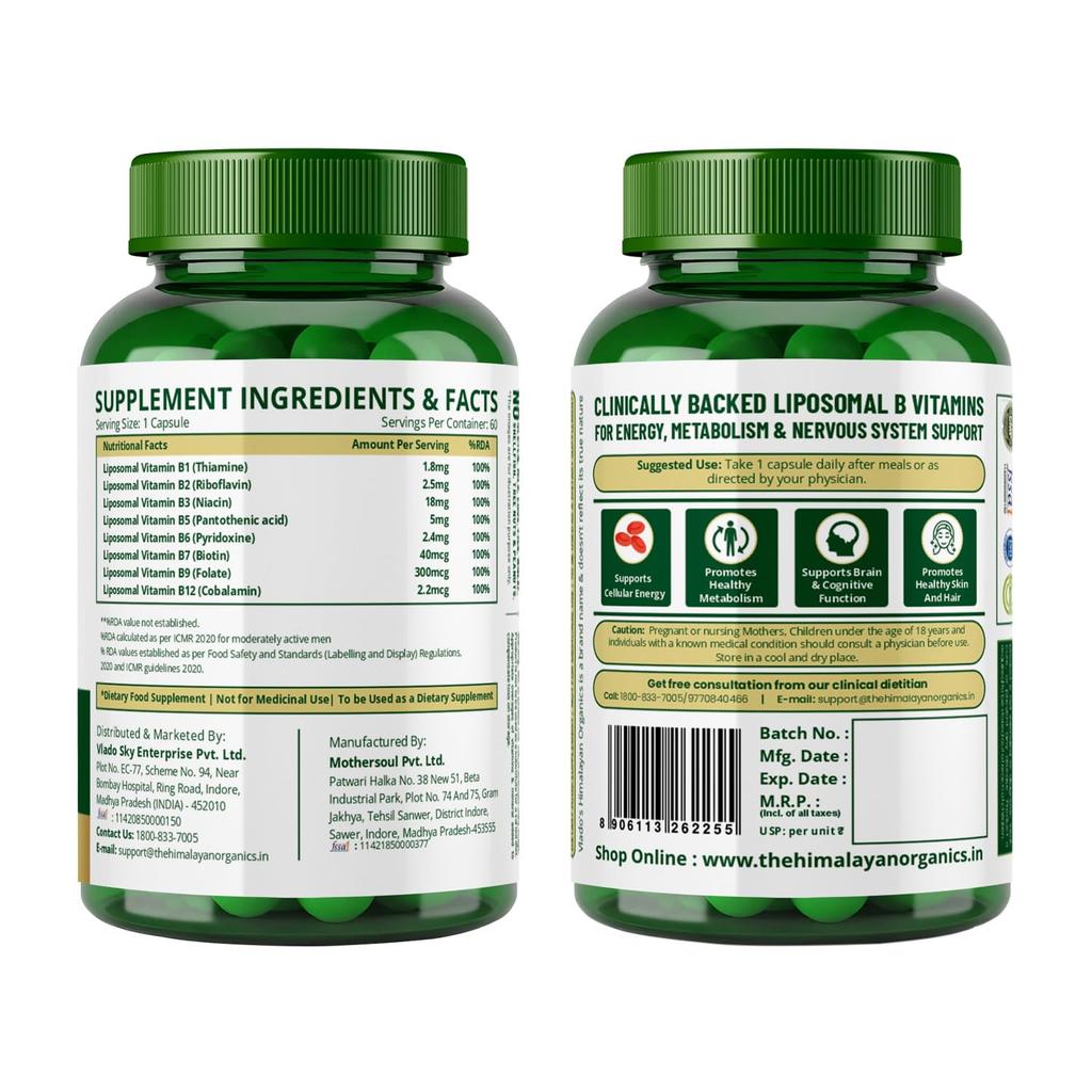 Vlado’s Himalayan Organics Plant-Based Vitamin B Complex 60 Capsules for Energy, Hair, Skin, Nails & Immunity