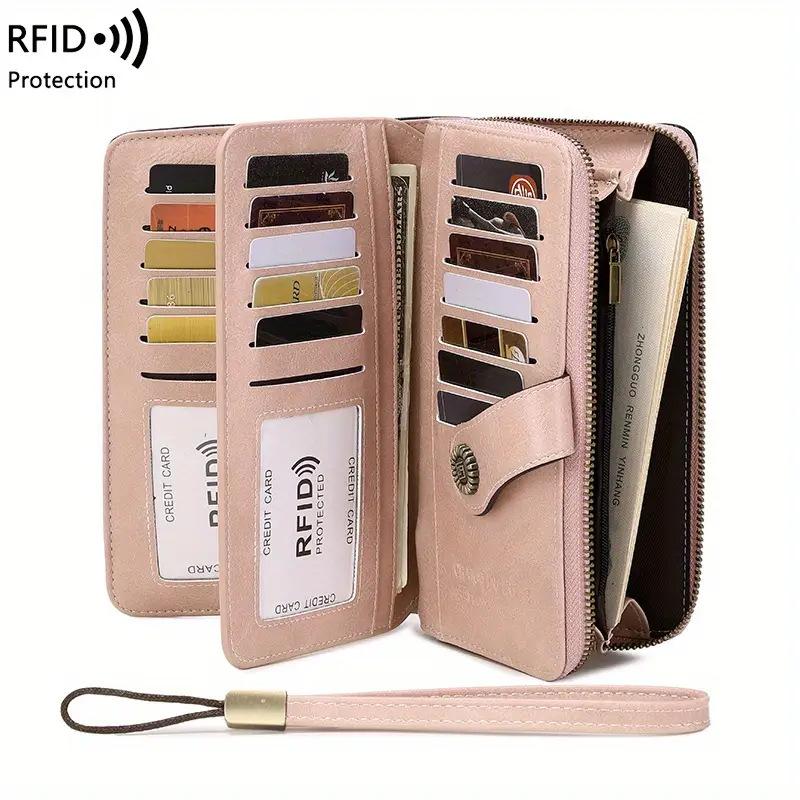 RFID Anti-theft Brush Wallet Long Zipper Women's Wallet European and American Large-capacity Hand-held ID Bag