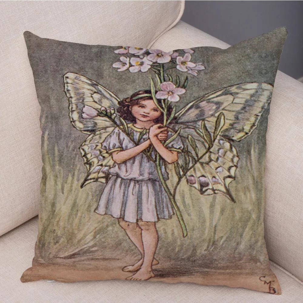 

Lovely Color Cartoon Flower Girl Soft Cushion Set Fairy Tale World Elf Decoration Living Room Bedroom Sofa Home 45*45cm 16x16Inch