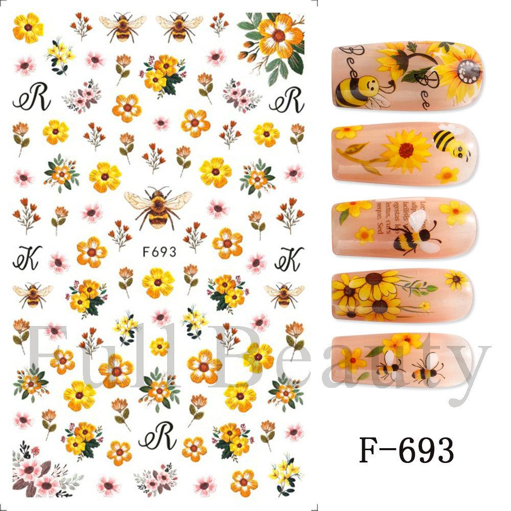 Nail Art Sticker Ins Small Fresh Yellow Flower Bee Chrysanthemum Back Glue Nail Sticker