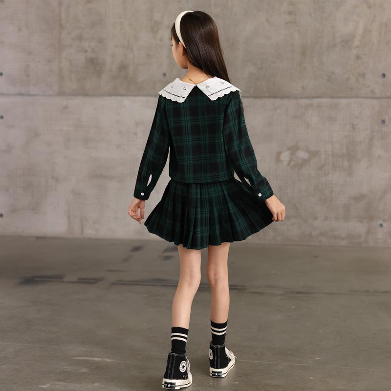 Autumn 2025 Girls' Plaid Pleated Skirt Set - Academy Style JK Uniform for Kids