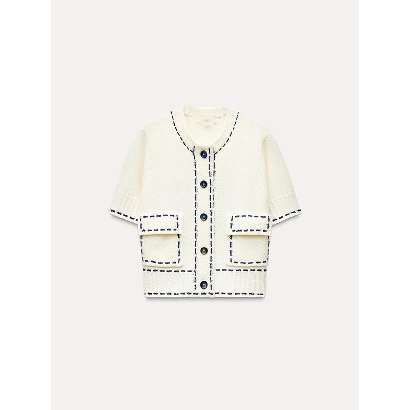 Za2025 Spring New Women Clothes String Decoration Creative Fashion Round Neck Short Sleeve Knitted Short Coat 3920148