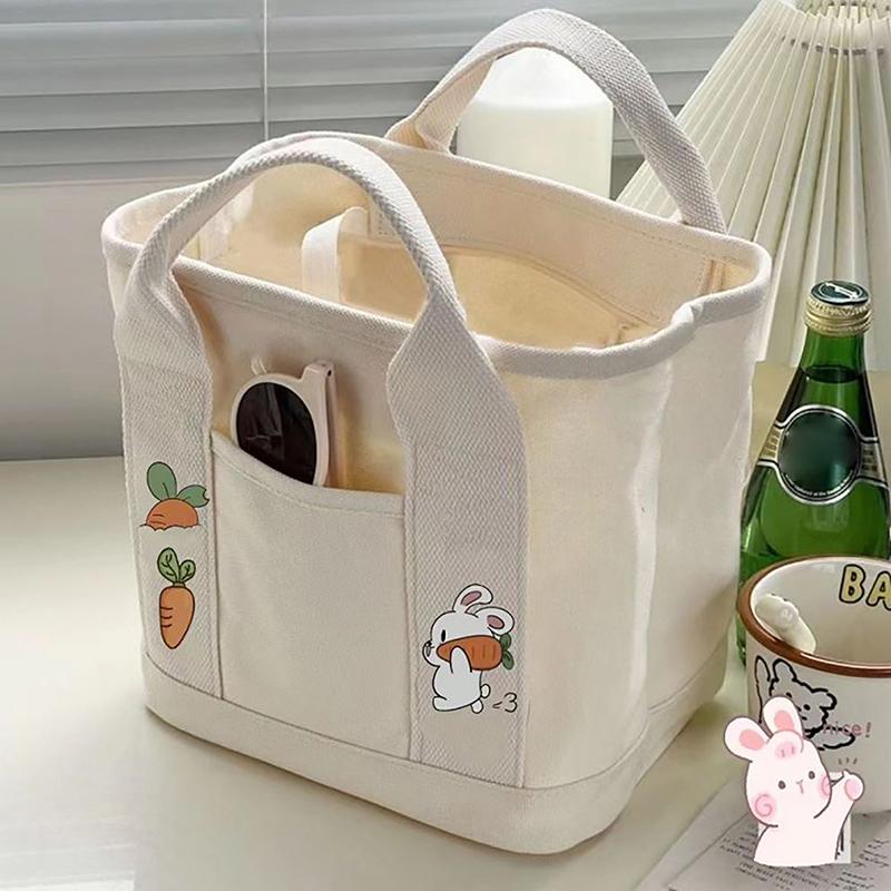 1Pc Cartoon Rabbit Carrot Women Handbag Canvas Women'S Tote Bag Portable Large Capacity Multi Pocket Lunch Bag