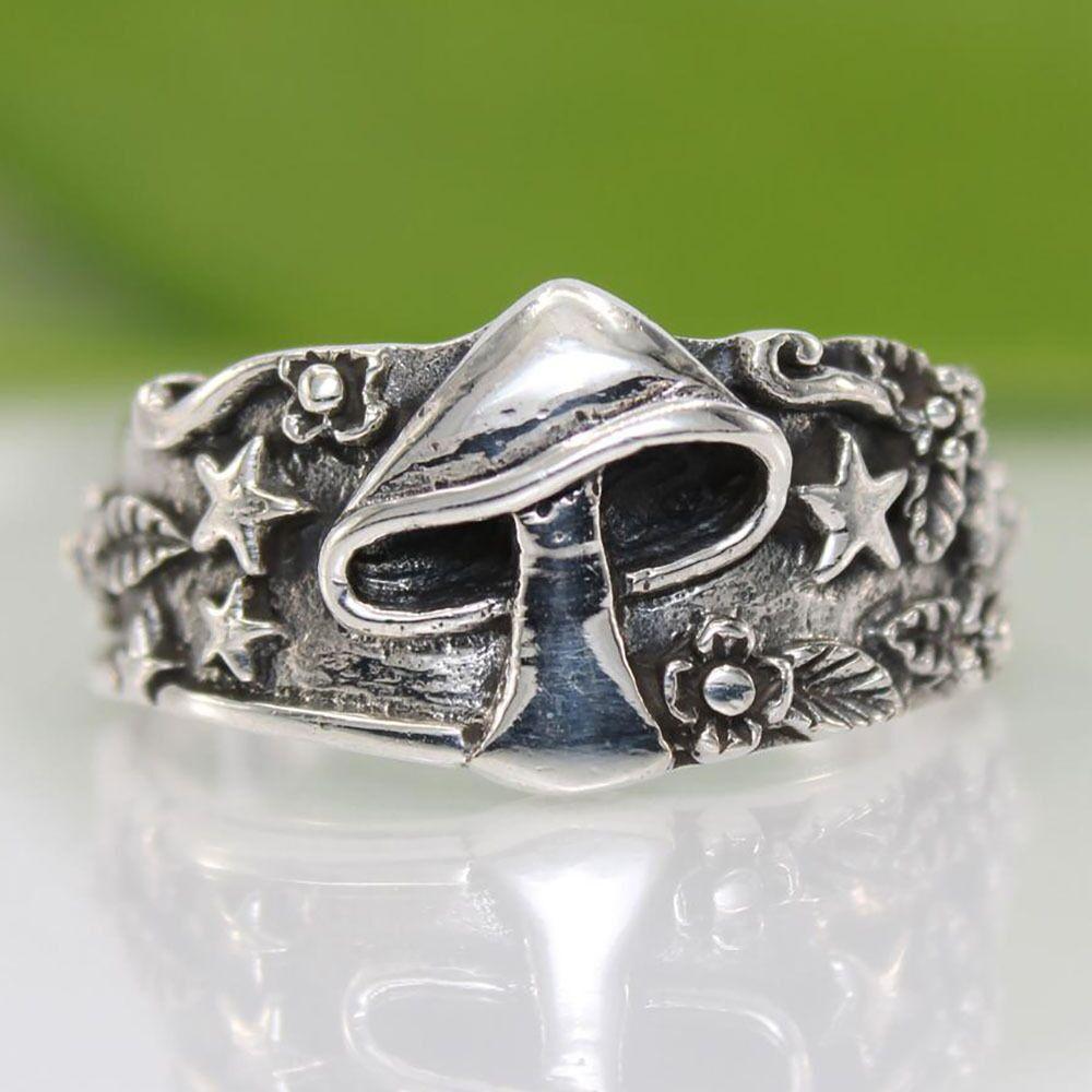 New Retro Mushroom Star Leaf Ring Fashion Ring Versatile Jewelry