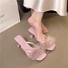 Fairy Wind Fluffy Cool Slippers Female Summer Wear 2025 New Thin Heel Square Head Gentle Sexy High Heels with Skirt