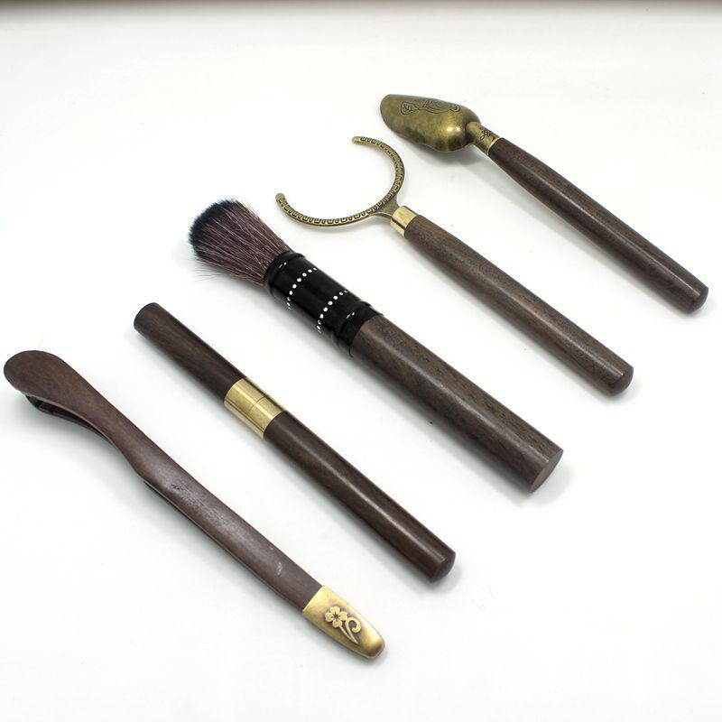 Ebony Gentlemen's 5-Piece Tea Ceremony Set: Copper Tea Tongs, Spoon, Scoop, Needle, Pick - Kung Fu Tea Accessories