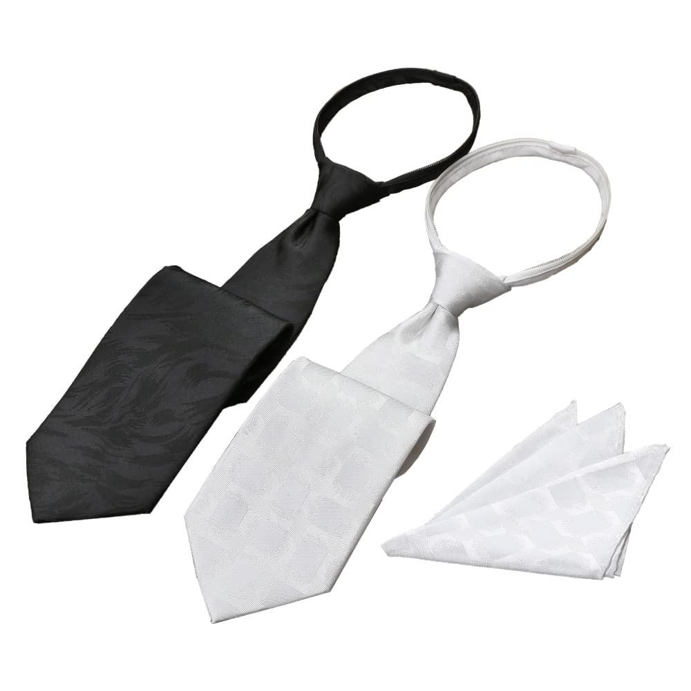 Formal wear one-touch tie set of 2, with white pocket square, 10655