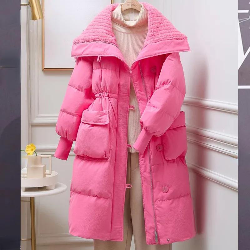 Cotton Jacket for Women in Winter, Mid Length Fashionable Design, Cotton Jacket Over Knee Length, Large Lapel Cotton Jacket