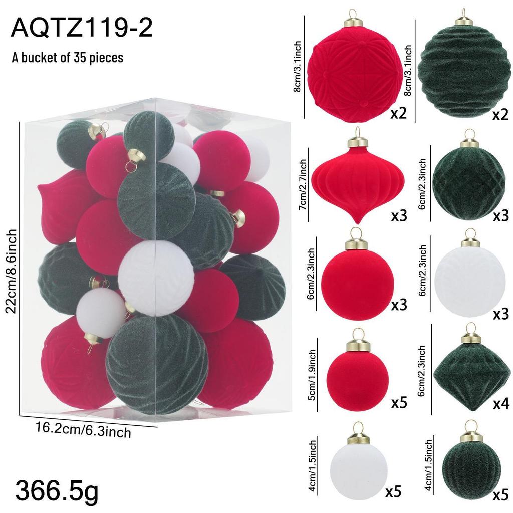 Irregular Shape Flocked Christmas Ball Ornaments - Holiday Tree Decoration Set