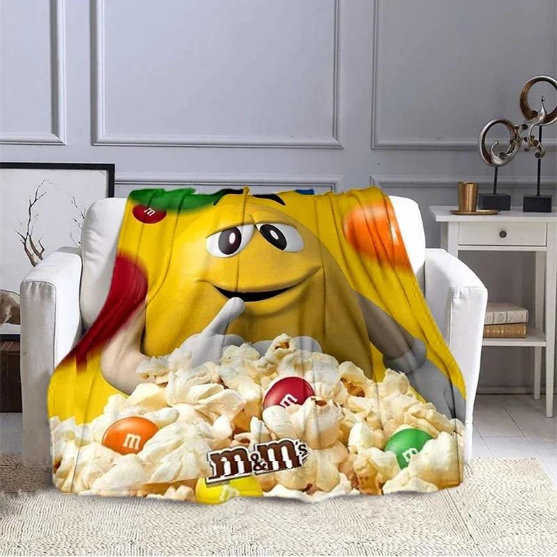 M&M Bohnen Schokolade Cartoon Aufdruck Plüschdecke, Modisch, Warm, Wandern, Zuhause, Sofa, Bettwäsche, Kinderbettdecke Geschenk