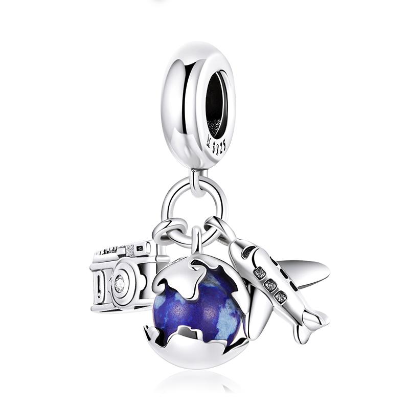 WOSTU Retro 925 Sterling Silver Travel World Eiffel Tower Charms Big Ben Pendant Vintage Elephant Bead Fit DIY Bracelet Necklace