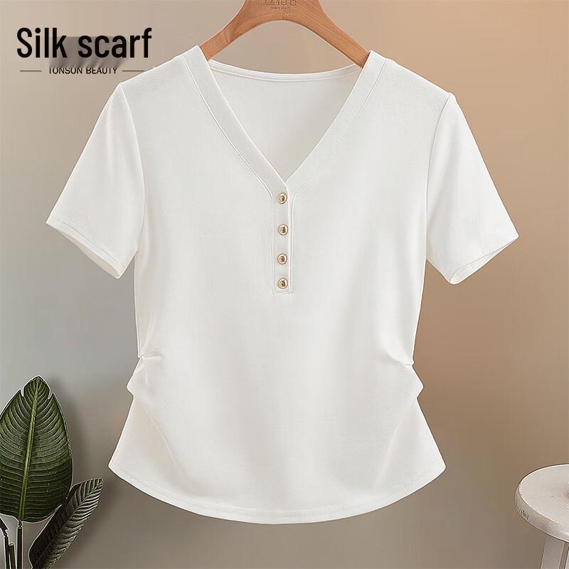 Silbaishi Women s V-Neck Short-Sleeve Slim-Fit T-Shirt S