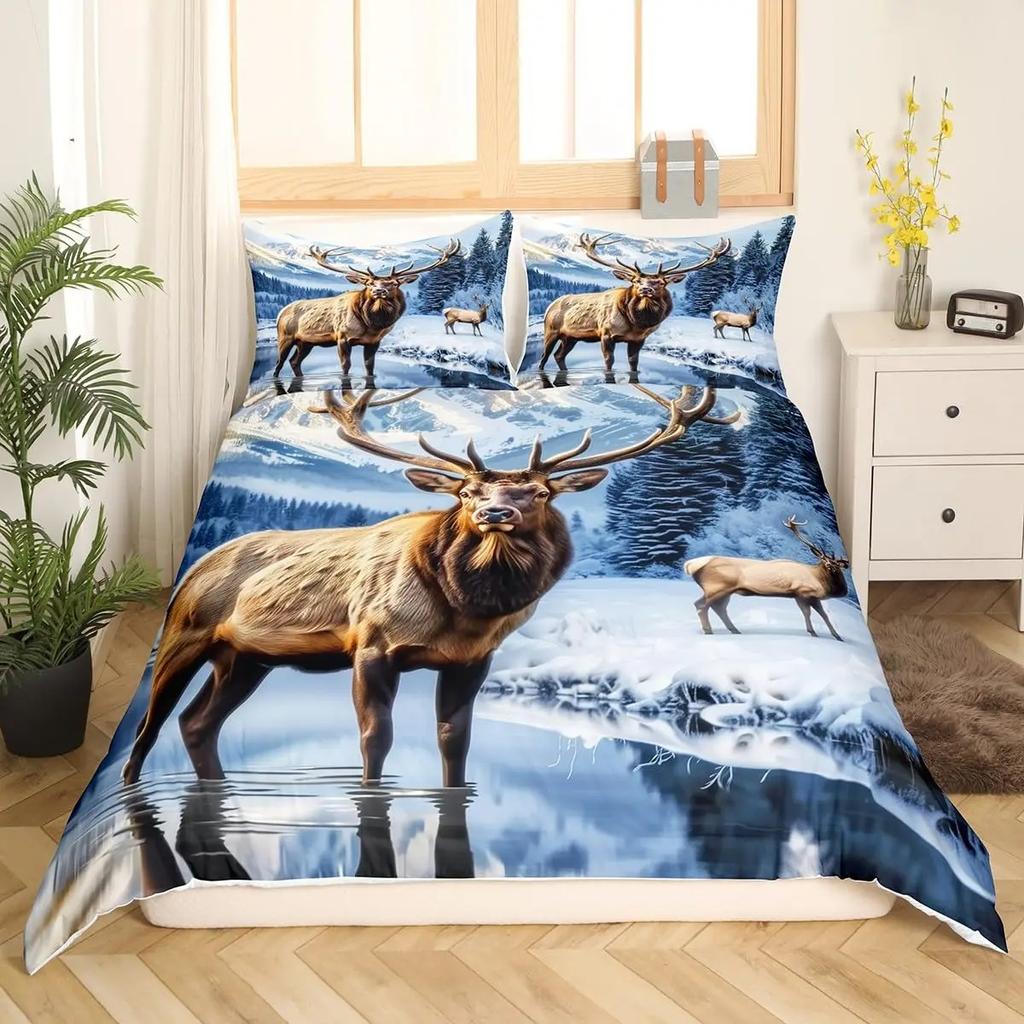 Deer Elk Duvet Cover King Queen Farm Deer Forest Comforter Cover Moose Wildlife Animal Bedding Set Camping Hunting Quilt Cover