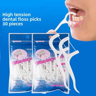 30 Bags of High-Strength Dental Floss Sticks, Portable Toothpicks, Interdental Cleaners, Floss Cleaning, Flat Floss Cleaning