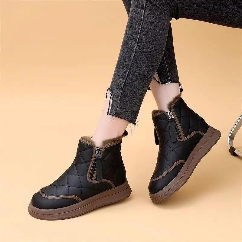 Women Snow Boots Winter Waterproof Short Plush Warm Zipper Boots Outdoor Flats Platform Ladies Casual Ankle Boots Botines