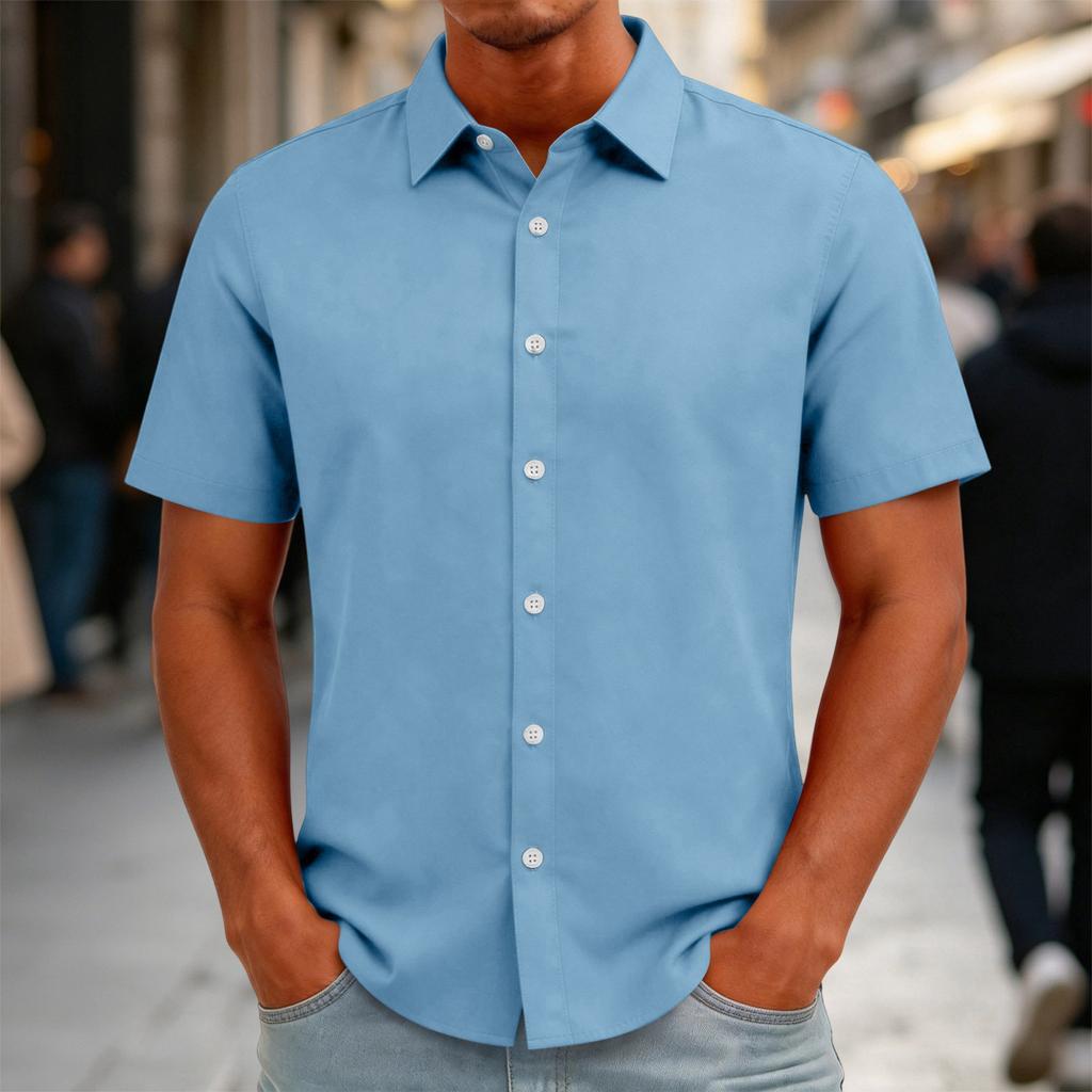 Men's Short Sleeve Button Down Shirt Casual Loose Fit Lightweight Summer Daily Shirt with Collar and Front Button Closure