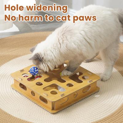 Katzen-Beschäftigungs-Labyrinth-Box Nagelfeilen-Box mit 4 Glöckchenbällen Interaktives Puzzle-Spielzeug Kratz-Beschäftigungs-Box Verbessert die Intelligenz Reduziert Langeweile