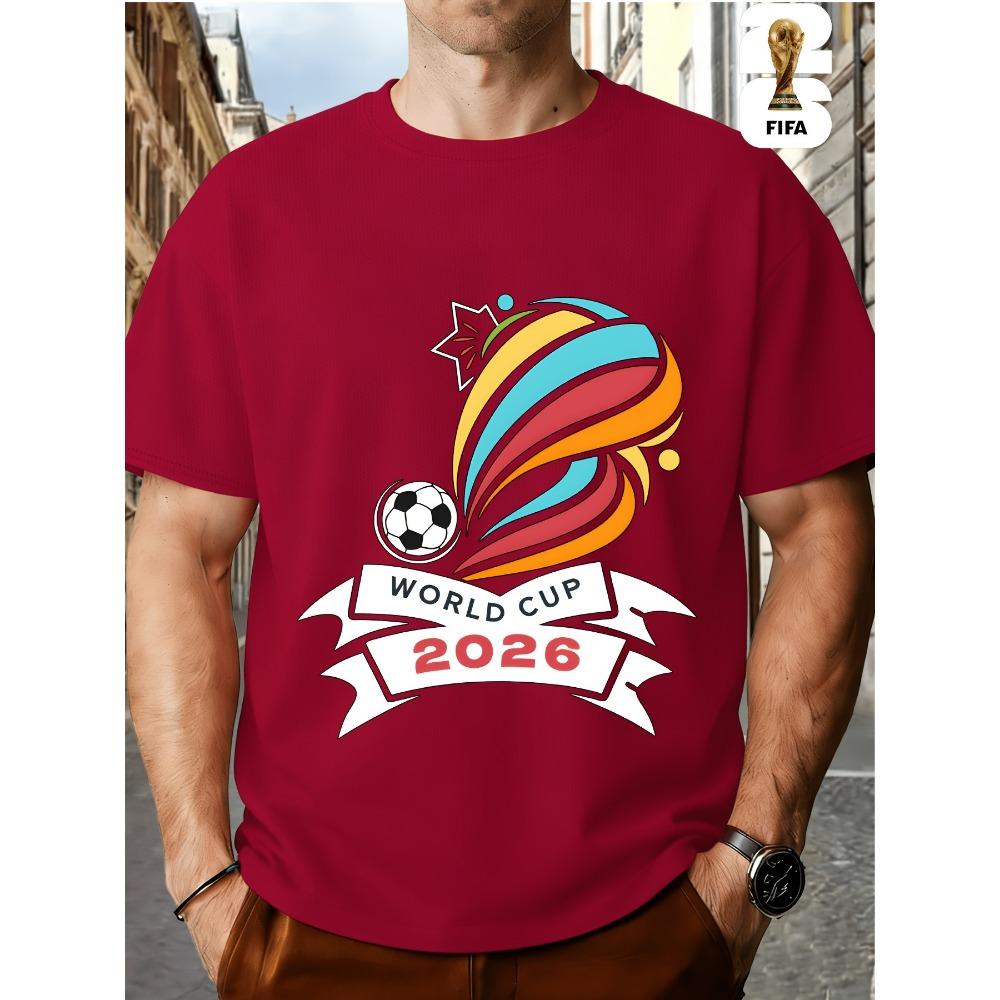 FIFA World Cup Football. US, Canada And Mexico Themed Printed Crew Neck Men's T-Shirt, Regular Men's Undershirt