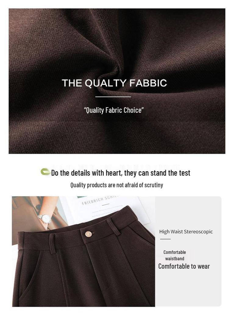 Premium Coffee Wool Wide-Leg Women's Pants - New 2025 Autumn/Winter High-Waisted Slimming Loose Fit, Plus Velvet Thick Straight-Leg.
