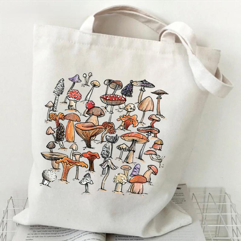 Mushroom Fungi Printed Women Shoulder Bag Fashion Eco Shopping Bags Teenager Tote Bag Vintage Mushroom Lover Women Men Handbags